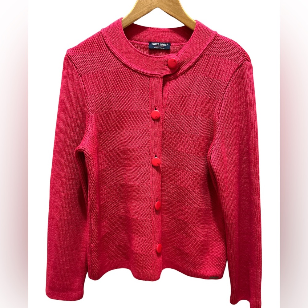 Saint James Pink Button Front Wool Blend Cardigan Nautical Sz 8